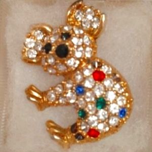 Vintage Koala Bear Pave Rhinestone Gold Tone Brooch Pin